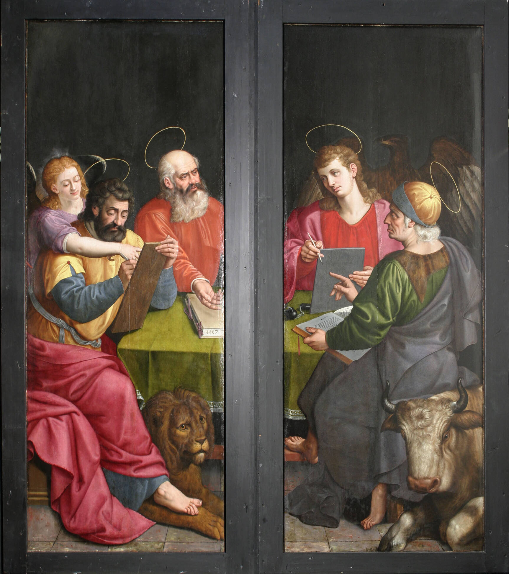 4 Evangelists, part of the monumental triptych: Christ among the scribes | Frans Francken