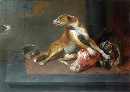 Dog with a skinned cow's head | Frans Snyders